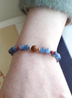 天然蓝晶石手串南红手链红玛瑙朱砂老山檀木新中式国风新年礼物女