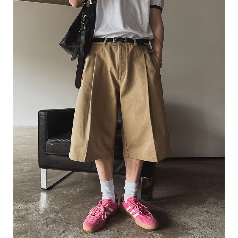 ANAN韩国东大门代购时尚立体折叠掐褶重工设计师过膝休闲短裤男,淘宝优惠券,粉丝福利购,淘宝优惠卷