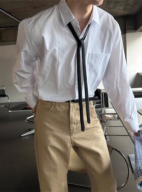 韩国代购东大门小众时尚潮流细窄衬衫配饰黑色个性长款领带男女款
