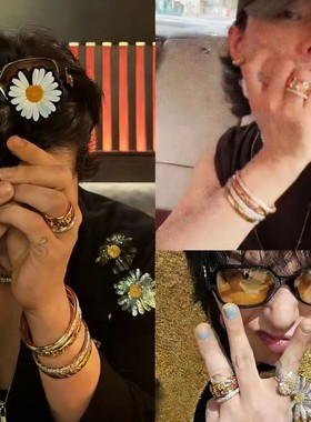 真金电镀彩色钻石戒指女爆款轻奢高级感小众设计情侣对戒金色指环