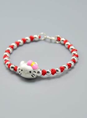 KT猫红绳手链999足银手工编织