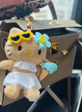 日本ULALOV黑皮雪糕kitty挂件白裙hello书包挂件公仔女生毛绒