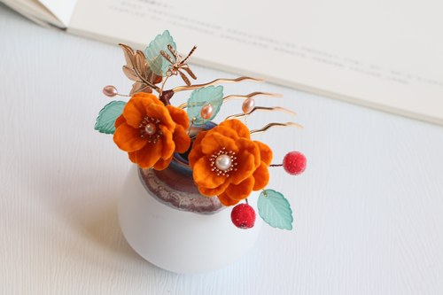 海棠花间原创手作 植绒花发钗发簪汉服头饰发冠旗袍古风古装配饰 - 图2