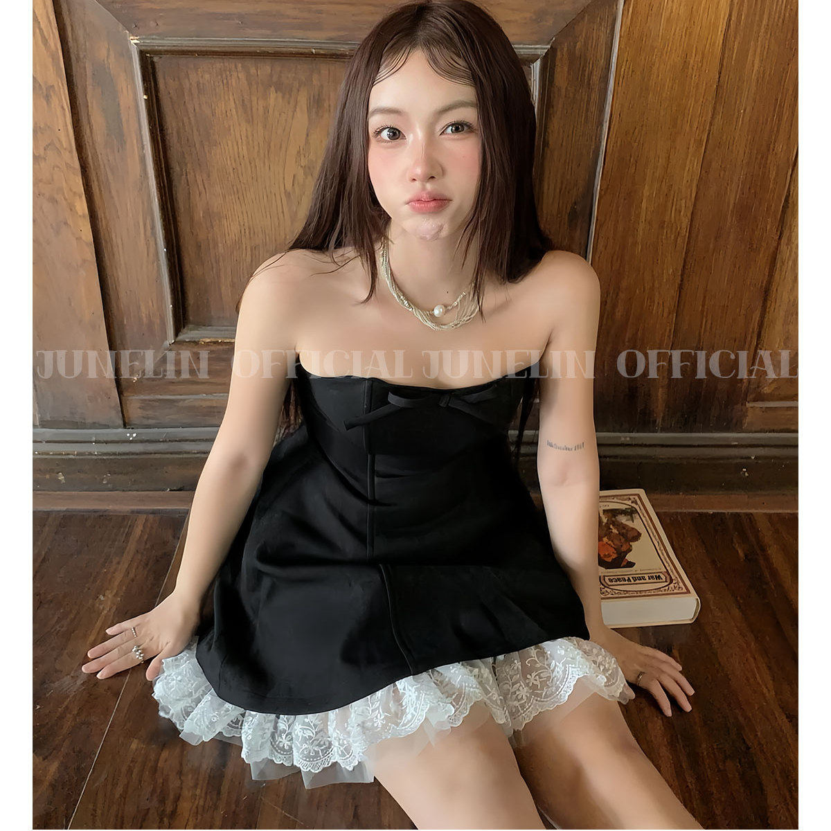 六月林 韩系蝴蝶结网纱拼接抹胸裙修身显瘦蓬蓬裙生日度假聚会,淘宝优惠券,粉丝福利购,淘宝优惠卷