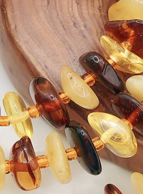 天然蜜蜡车轮珠琥珀项链