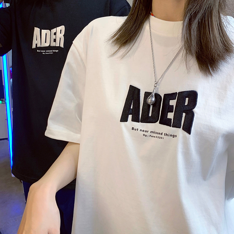 ADER ERROR 21SS 立体刺绣字母LOGO宽松T恤女情侣款圆领短袖男 - 图1