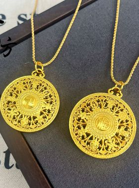 越南沙金八瑞吉祥八宝罗盘吊坠女项链福字镂空毛衣链铜镀金
