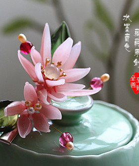 水墨音色琉璃花cos老料器发夹