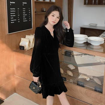 2024 Spring New Arrival Mid-Length Fishtail Skirt Black Waist High-quality Velvet Dress