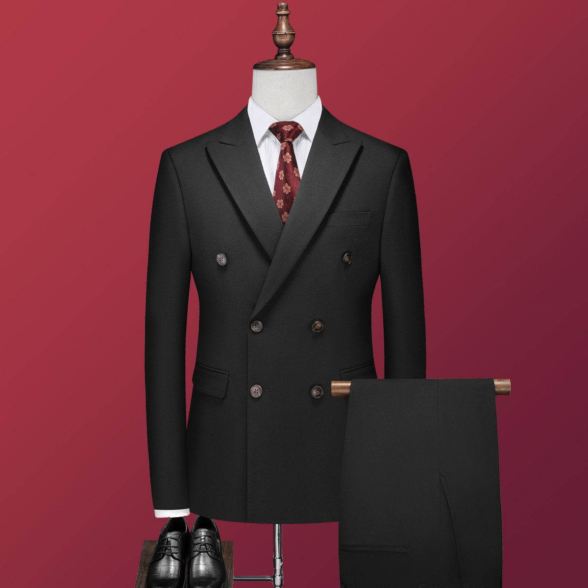 男士结婚礼服双排扣枪驳领西服修身新郎伴郎服A407/XZ33_虎窝淘