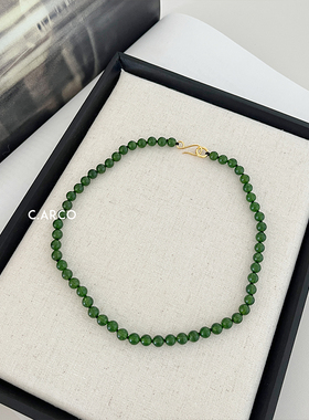 复古新中式绿东陵石头串珠项链