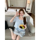 Thepeachofficial Qinlan embroidered summer soft wind-pressed pleated ear-hemed shirt suits bud skirt suit for women