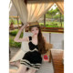Retro stitching V-neck dress knitted cardigan suit