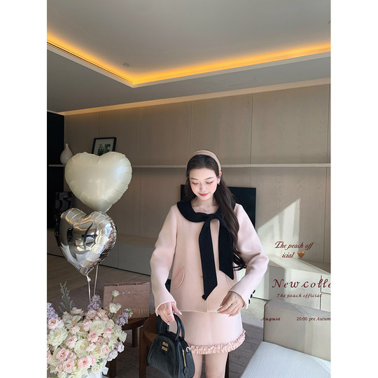 thepeachofficial【海德堡情书】小香学院风羊毛呢大衣半身裙套装