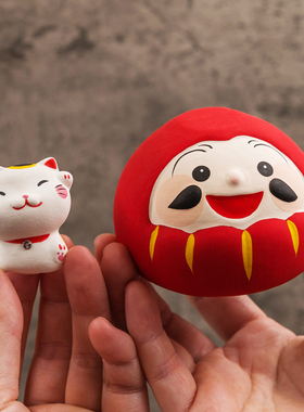 作舍窑粗陶祈福招财达摩招财猫