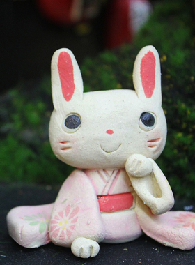 作舍窑粗陶招财招福迎客兔子猫咪