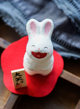 龙虎作吉祥来福守护兔摆件日式