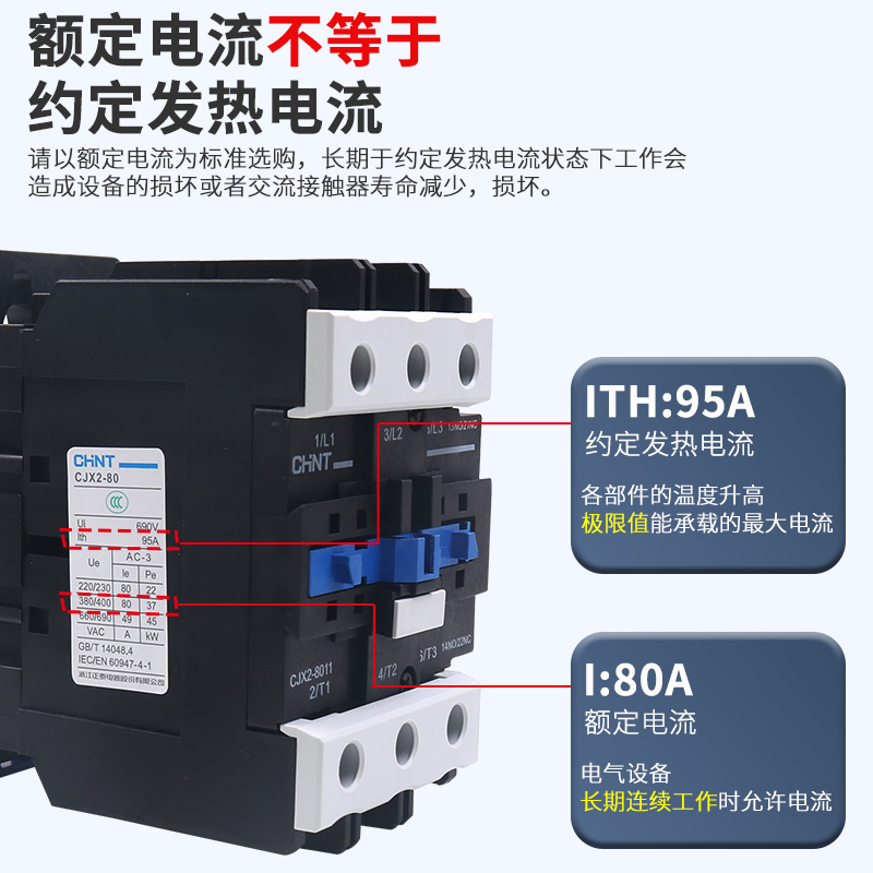 CHNT正泰电器CJX2-8011交流接触器80A安1开1闭单相AC220V三相380V-图1