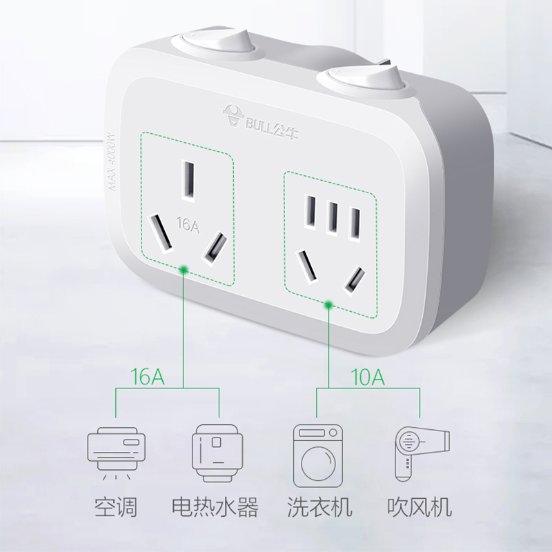 公牛16a插排4000W大功率插座无线空调插板不带线接线板插座排插用 - 图2