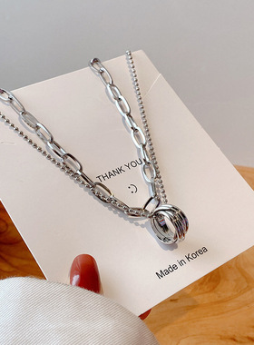 双层链条钛钢项链女2021年新款冷淡风嘻哈毛衣链个性设计感项饰女