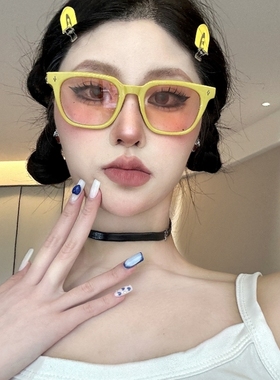 韩版gm方框多巴胺黄色墨镜女款潮