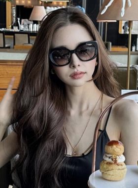 欧美风复古大框时髦黑色墨镜法式