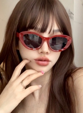 韩版复古猫眼红色甜妹墨镜女款