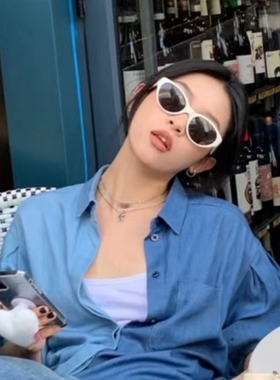 复古白框墨镜女高级感方圆脸偏光