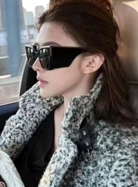 复古黑色超大方框宽边太阳眼镜女