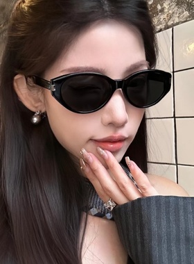 复古黑色猫眼gm墨镜女方圆脸显瘦