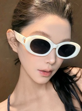 椭圆猫眼白色太阳眼镜高级网感