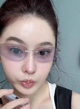 欧美风Y2K紫色辣妹无框猫眼时髦