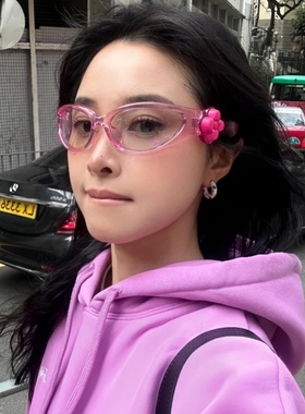 韩版复古果冻粉色骑行镜女潮糖果色桃心墨镜y2k爱心辣妹太阳眼镜