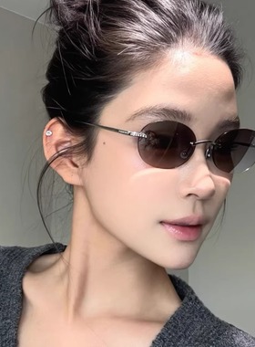 墨镜女潮无框椭圆猫眼镶钻高级感