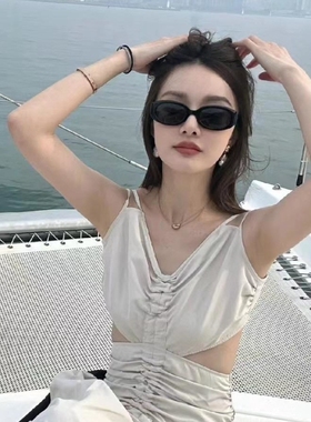 复古椭圆猫眼黑色gm太阳眼镜海边