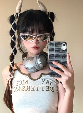 赛博朋克墨镜未来科技感Y2K银色