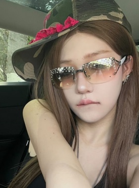 欧美复古Y2K亚裔辣妹风镶钻墨镜