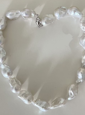 淡水珍珠大巴洛克项链银蓝光大巴