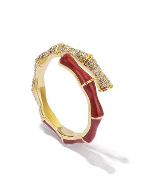 开口可调节平安有福红色竹节戒指女小众轻奢文艺指环食指戒尾戒