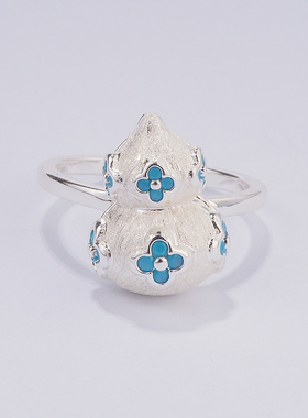 原创设计国风精致蓝色四叶草葫芦戒指女显白新中式轻奢高级感指环