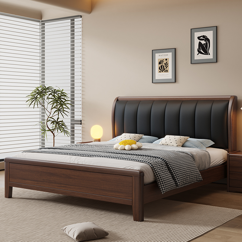 胡桃木实木床1.8米双人床现代简约1.5米家用储物床高箱收纳抽屉床 - 图3