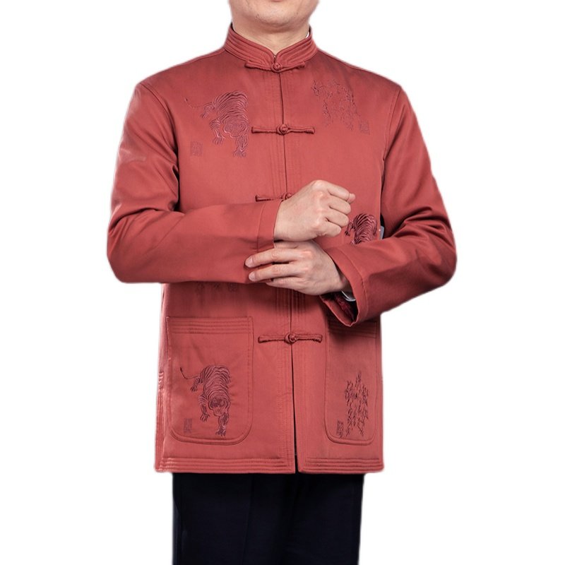 高档男士唐装冬季棉衣 天丝加厚绣虎棉衣轻便保暖 爸爸中式男装,淘宝优惠券,粉丝福利购,淘宝优惠卷