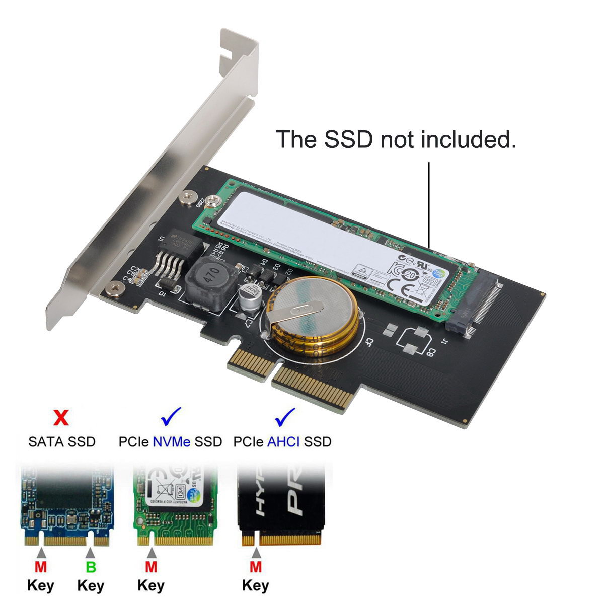 NGFF断电保护NVMe PCIe M.2 NGFF SSD转PCIe x4转接卡半高双挡板 - 图2