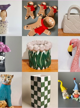 出口外贸 可爱卡通造型陶瓷摆件装饰品 烛台 笔筒 化妆刷桶 置物