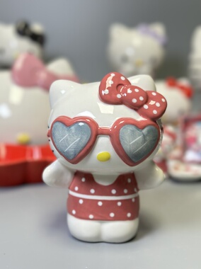 外贸孤品 三丽鸥Kitty陶瓷花盆 置物罐 存钱罐 店铺会所装饰摆件