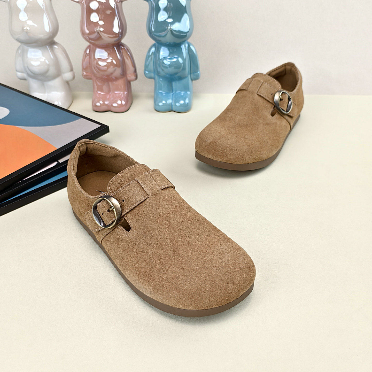 真皮勃肯鞋女2025秋季新款圆头平底舒适百搭单鞋防滑软底深口女鞋,淘宝优惠券,粉丝福利购,淘宝优惠卷