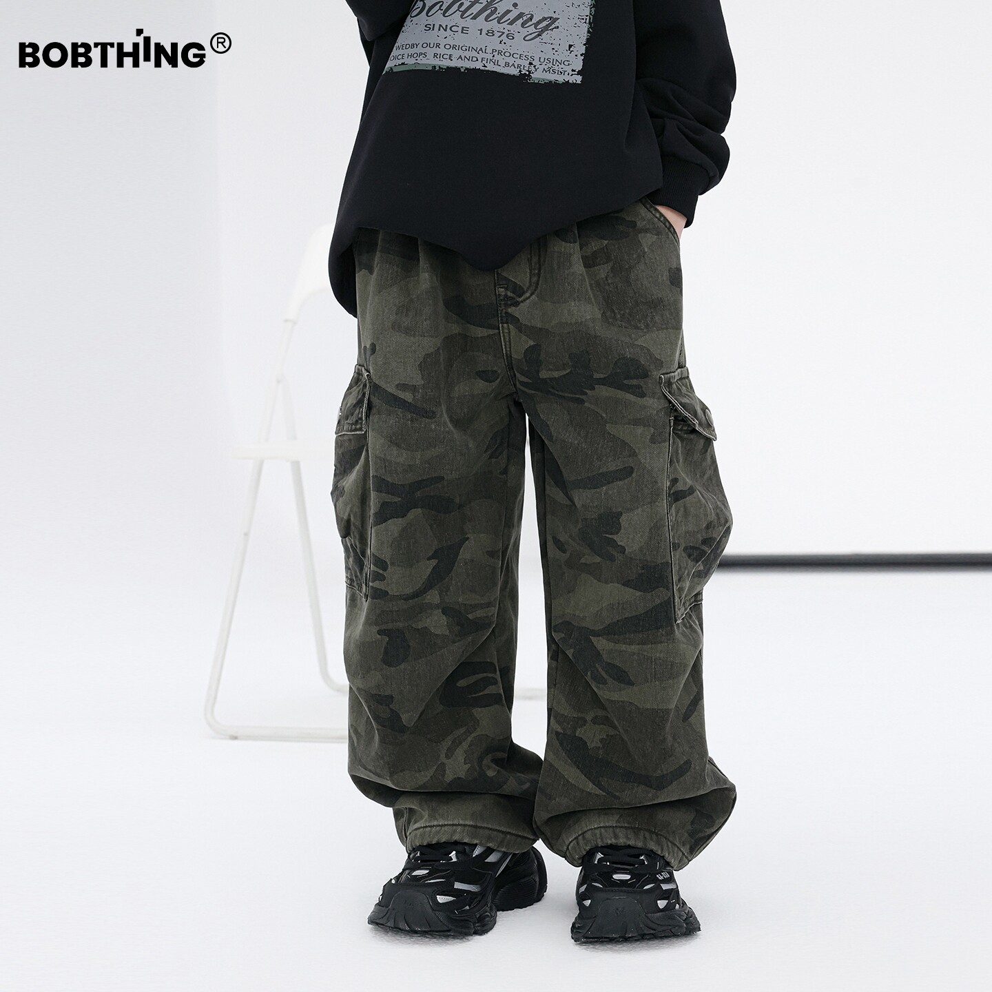 儿童冬季经典一体绒迷彩工装裤直筒长裤男童加厚休闲裤童装裤子潮