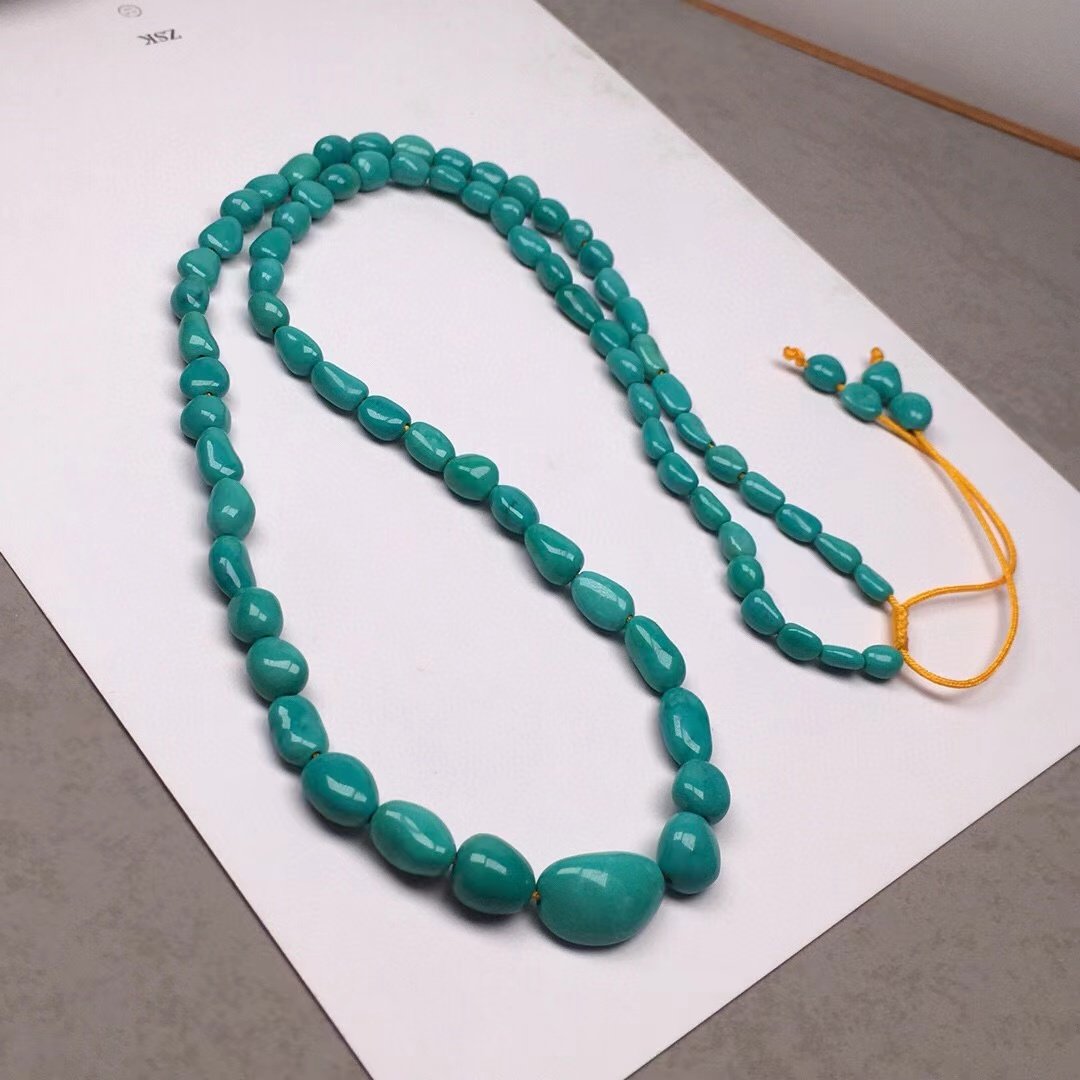 湖北原矿无优化绿松石玉化料糖豆项链毛衣链男女款高瓷绿附证书,淘宝优惠券,粉丝福利购,淘宝优惠卷