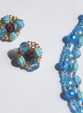 原创欧美玫瑰琉璃中古耳饰项链