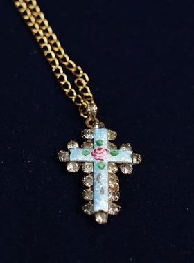 孤品antique欧美进口中古董复古吊坠vintage男女毛衣十字架项链